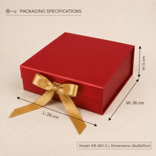 Image of Awestuffs Premium Gift Box Set with Ribbon Closure, Luxury Decorative Gift Packaging Boxes for Birthday, Wedding, Anniversary, Festival, Return Gifts, Corporate Gifting & Special Occasions (Red with Golden Ribbon (Set of 1), Extra Large)