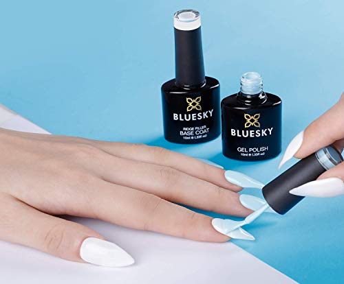 Bluesky Gel Nail Polish, Ridge Filler Base Coat, MB10, White, 10ml, Gel Nagellack Rillenfüllender Glatt Grundlack Weiß (Härtung unter UV-LED-Lampe erforderlich), 10 ml