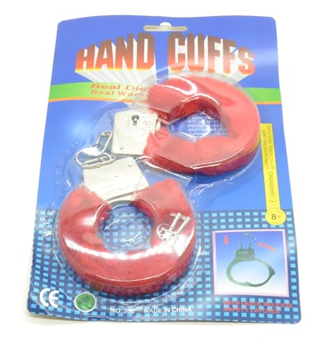 BETTER WITH FRIENDS mk2 esposas rojo, roja, policía mujer,policía,enfermero,médico, oficial de seguridad, accesorio de disfraces. de metal con la felpa