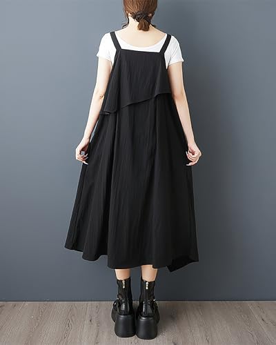 ellazhu Women's Pants Tank Solid Maxi Two Side Pockets Flowy Hem Casual Loose GZ537 A3