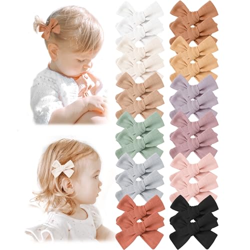 Image of Niceye Baby Hair Clips - 24 Pcs Fully Lined Hair Bow Clips for Fine Hair Cotton Tiny Hair Barrettes for Infants, Toddlers, and Little Girls