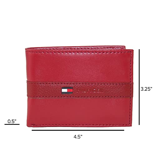 Tommy Hilfiger Men's Leather Wallet - Thin Sleek Casual Bifold With 6 Credit Card Pockets And Removable Id Window, Red #TOP4