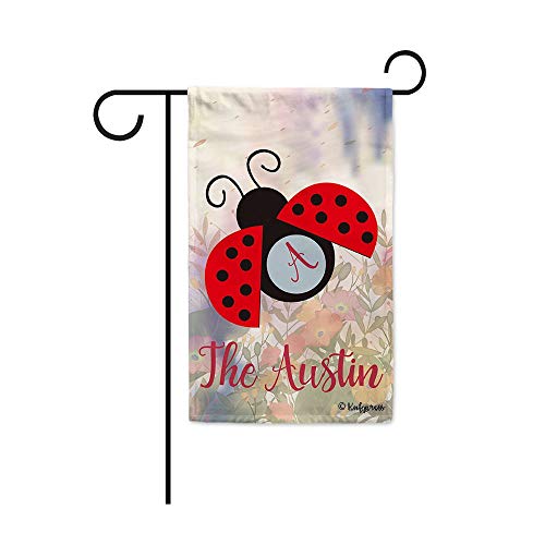 Kafepross Colorful Ladybug And Ladybird Flowers Spring Summer Decorative Garden Flag For Outside Customize Your Monogram Initial And Last Name 12.5X18 Inch Print Double Sided #TOP28