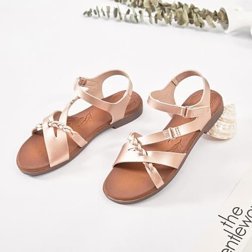 Image of Ataiwee Women's Flat Slide Sandals - Comfortable Open Toe Design,Casual Slip-On with Ankle Strap,Hook-and-Loop Closure Summer Sandals.