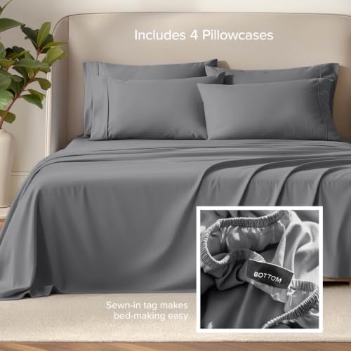 Image of Bare Home Sheet Set 1800 Ultra-Soft with 4 Pillowcases (Queen, Grey) | 6 Piece Set, Deep Pockets 6 to 15 Inches, 1800 Ultra-Soft, Double Brushed, Hotel Luxury