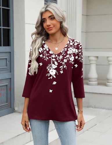 Image of Zeagoo 3 /4 Length Sleeve Womens Tops Dressy Casual Three Quarter Sleeve Blouses V Neck Shirts