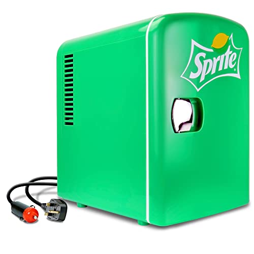 Coca Cola Sprite Portable 6 Can Thermoelectric Mini Fridge Cooler/Warmer, 4 L/4.2 Quarts Capacity, 12V DC/110V AC Plugs Included Great for Home, Car, Skincare, Cosmetics, Medication, ETL Listed