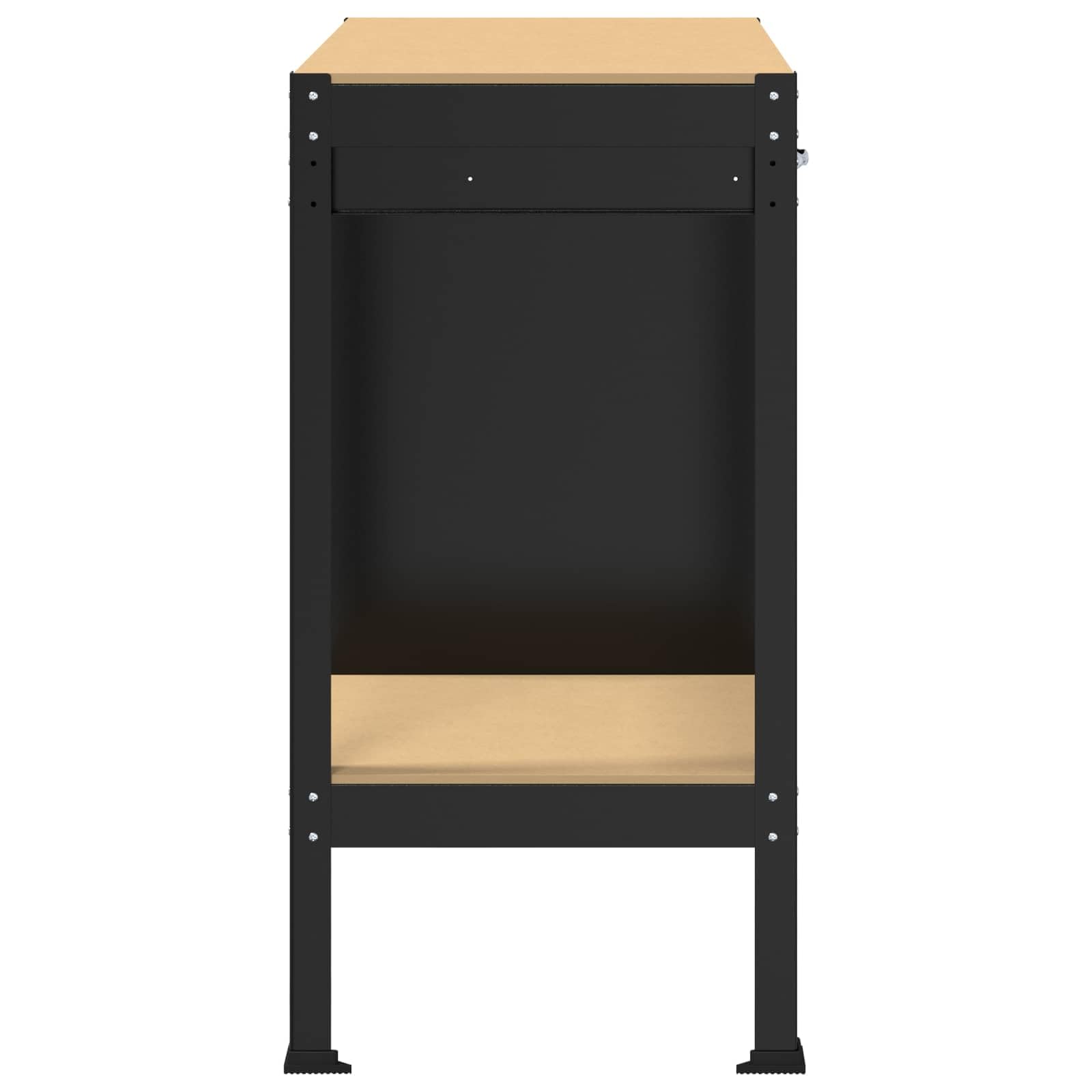 Banco da lavoro con ripiano nero in compensato e metallo, 90 x 49 x 91 cm, superficie di lavoro stabile con cassetto e parete forata per officina, garage, sala hobby organizzazione