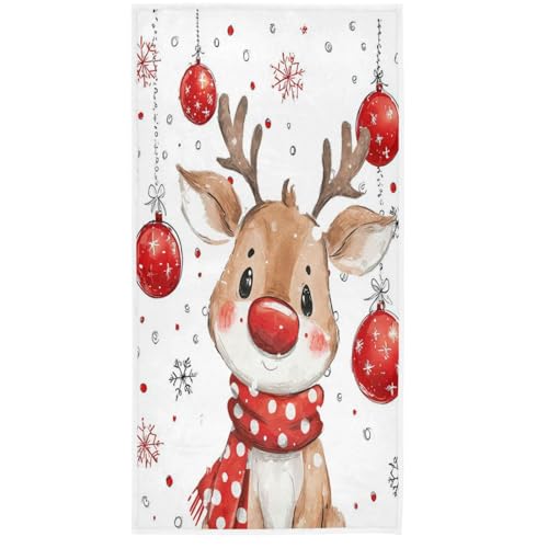 Wamika Cute Xmas Reindeer Hand Towels Winter Snowflakes Deer Face Towel Highly Absorbent Soft Guest Tea Towel Portable Kitchen Dish Washcloths Bath Decor Christmas Decorations 16