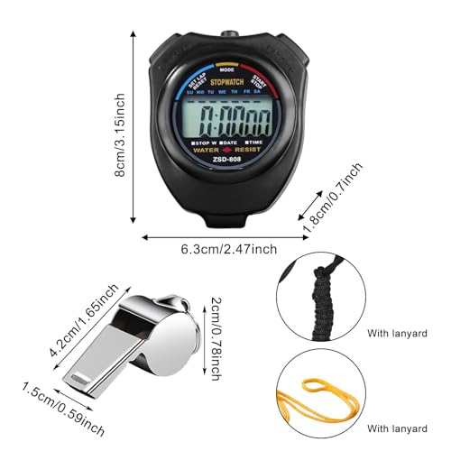 Pack de 4 chronomètres Sportifs numériques: chronomètre numérique avec sifflet en Acier Inoxydable,chronographe Portable avec Grand écran,chronomètres,chronomètre Sportif numérique pour arbitres – Image 3