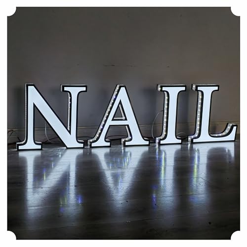 Outdoor Custom LED Channel Letters - Stainless Steel Large Lighted Business Signs for Storefront Branding & Alphabet Signage (Front-Lit and Side-Gridded Holes, 19" Tall Letters)