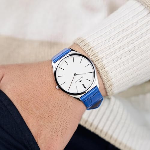 Image of Franklord Ultra-Slim Men's 5 mm Swiss Movement Dress Watch - 40 mm Case, Sapphire Crystal, 316L Stainless Steel with Leather Strap