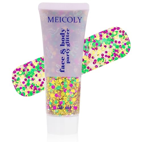 MEICOLY Mardi Gras Brazil Face Glitter Gel Holographic Body Glitter Skin-Friendly Hair Accessories for Kids & Adults Gold Green Purple Mixed Brasil Hair Glitter Festival Party