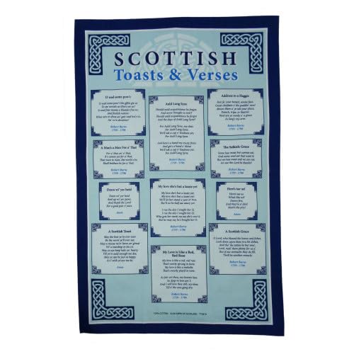 4x Scottish Cotton Tea Towels pack - 48x76 cm - Scottish Toasts & Verses Design - Traditional Scotland Heritage Tea towels for Kitchen - Mothers Day, Burns Supper, Christmas, Special occasions