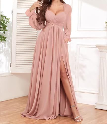Robe de demoiselle d'honneur col en v manches longues de soirée - 2