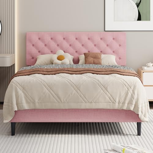 BarnFurin Queen Bed Frame, Upholstered Platform Bed with Button Tufted