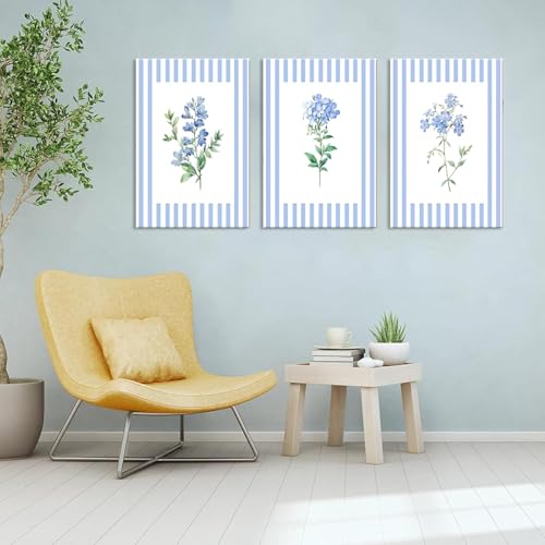 DAXINGJ Blue Floral Wall Art Set of 3, Cottagecore Botanical Canvas Decor by DAXINGJ - Used condition - Image 4