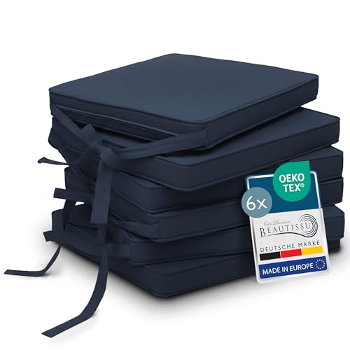 Beautissu Set de 6 Coussin de Chaise d'Intérieur 45x40 cm Loft SK – Galette de Chaise déhoussable et Lavable avec Bandes de Fixation Coussin d'assise...