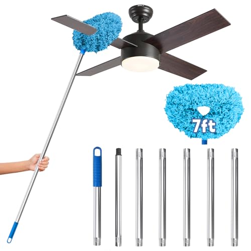 Image of DRQ Ceiling Fan Cleaner Duster, Reusable Microfiber Duster with Extension Pole, 13 to 81 Inch Fan Blade Cleaner, Removable Dusters for Cleaning Walls Bookshelves Door Window Top (Blue)