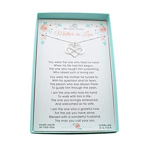 Mother-In-Law Necklace. Infinity Heart Charm Pendant in Sterling Silver on 18 Inch Sterling Silver Box Chain. Mother-In-Law Gift Ideas