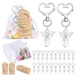 Ykybhx 30-teiliges Set Engel-Anhänger, Schlüsselanhänger, Babyparty-Gastgeschenke mit 30 weißen Organza-Geschenktüten und Kraftpapier, Dankeschön-Etiketten, Geschenke für Babyparty, Taufe, Hochzeit
