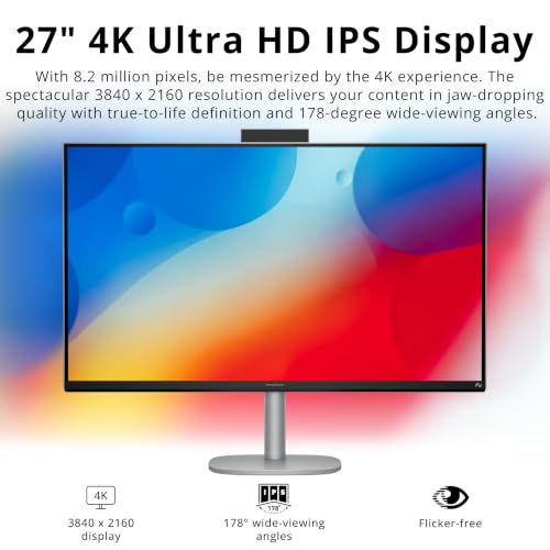 Image of HP OmniStudio X 27 inch 4K UHD All-in-One Desktop, Intel Ultra 7 256V, 16GB RAM, 2TB Storage(1TB SSD+1TB Docking Station), Intel Arc Graphics, Wireless Keyboard & Mouse, Adjustable Height, Win 11, Silver