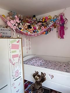 Jumbo Toy Hammock, Powkoo Extra Large Toy Hammock Storage Net Organizer for Teddys, Stuffed Animals, Nursery Play(84 x 59 x 59 inches) (Pink)