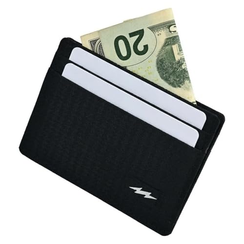 Image of SUPERVEK Card Holder Wallet for Man | Ultra-Slim Credit Card Holder with Cash Slot | Compact Design with Card Dividers | Premium Woven Texture | Thunder Patch Style | Designed for Everyday Use (Black)
