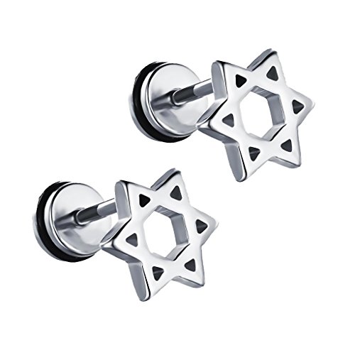 FITYLE Plata Oro Negro Plateado Estrella De David Acero Inoxidable Unisex Ear Studs Pendientes - Plata