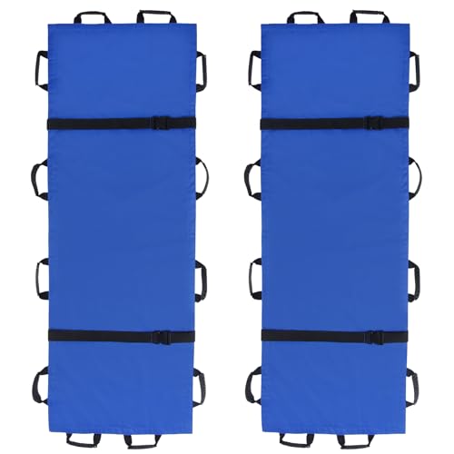 Image of Heavy Duty Rescue Patient & Pet Stretcher Gurney, 400 lbs, 2 Pack | Includes carrying bag and 12 rubber handles, heavy duty patient animal mover set for emergency evacuation, 2 pack, blue.