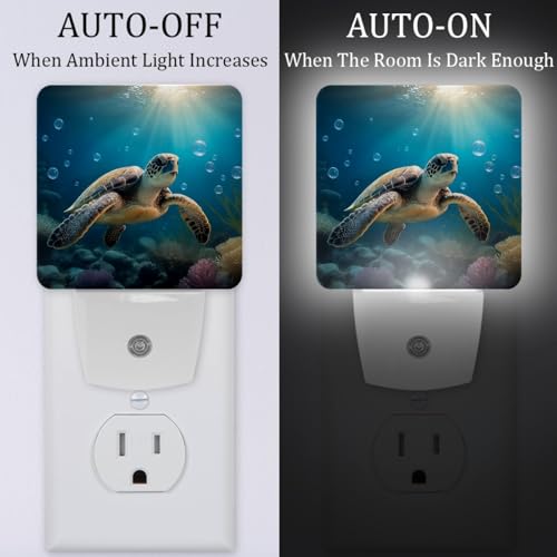 Image of NEWzone Turtle Ocean Night Light [2 Pack], Plug in Wall Led Night Lights Decor for Boys Girls Room, Dusk to Dawn Sensor Wall Lamp for Stairway /Bedroom /Kitchen /Nursery Room