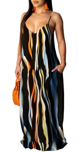 Image of Summer Maxi Dress for Women 2026 Plus Size Sundresses Casual Sexy Floral Sleeveless Beach Long Dress with Pockets