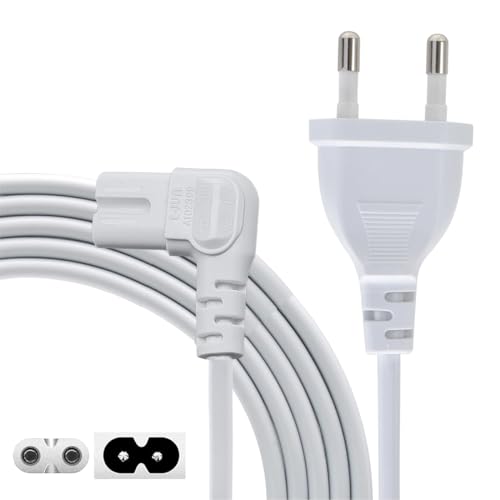 AJTECH® 3M Samsung TV Netzkabel Fernseher C7 Stromkabel - Zertifiziertes AC Eurostecker 2 Polig 90Grad C7 IEC Kabel - Kompatibel LG LED TV PS4 Slim Xbox Series X S Drucker PS5 Power Cable - Weiß