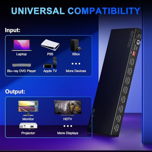 image for PORTTA 4x4 HDMI Matrix 4K 60Hz 4:4:4, 4 in 4 Out Switch Splitter, Audi