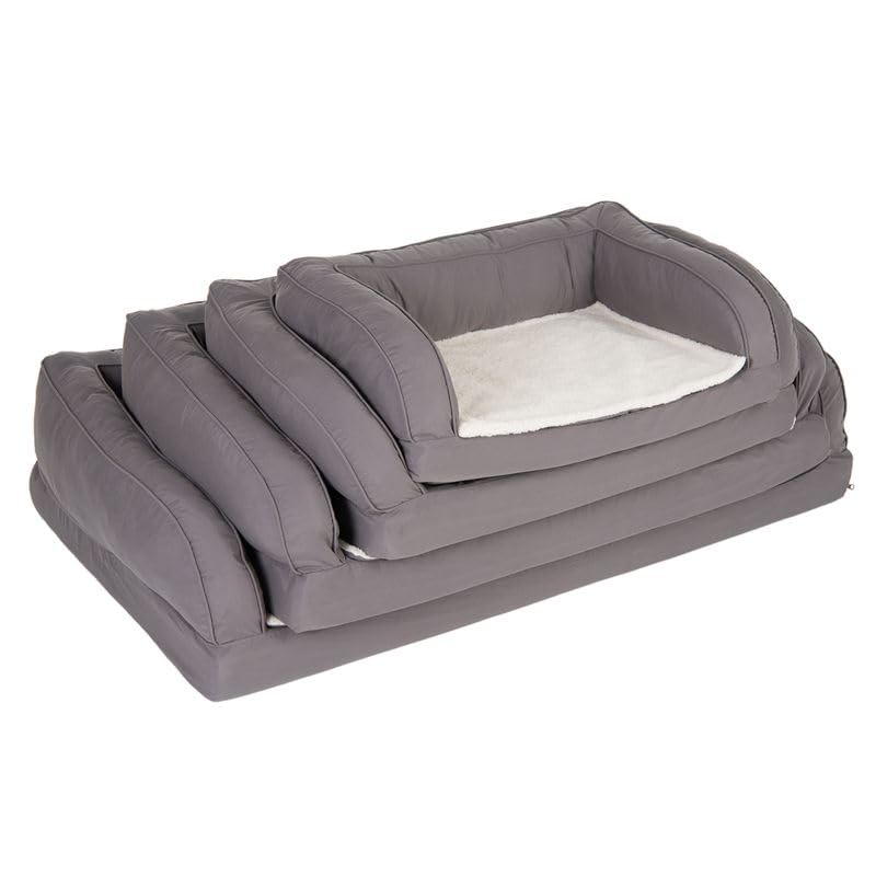 ZOOPLUS Divano ortopedico per cani, letto per cani, materasso in memory foam, rivestimento avvolgente, bordo alto, con imbottitura in peluche (S - L 75 x L 50 x H 25 cm)