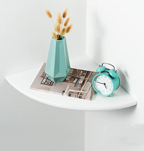 Étagère d'angle blanche en bois de chêne massif - Étagère flottante à extrémité ronde - Pour chambre d'enfant - Décoration murale pour cuisine, salon, chambre à coucher - 35 cm Cover