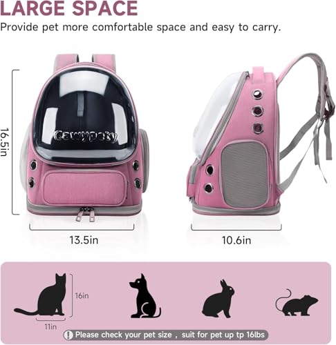 Image of Cawypety Cat Backpack Carrier, Breathable Cat Carrier Pet Backpack for Kitty Small Dog Up to 15Lbs, Transparent & Foldable Pet Carrier for Travel Hiking (Pink.)