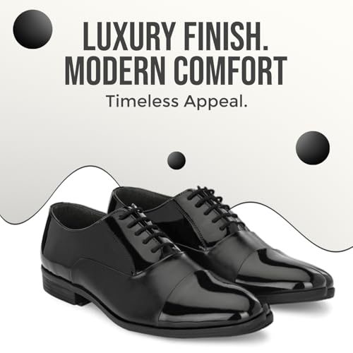 Image of San Frissco Mens Formal Shoes Lace Up Textured Glossy Oxfords /Soft Cushioned Footbed with TPR Sole /Comfortable, Stylish, Trending, Party, Outdoor Shoes for Office & College