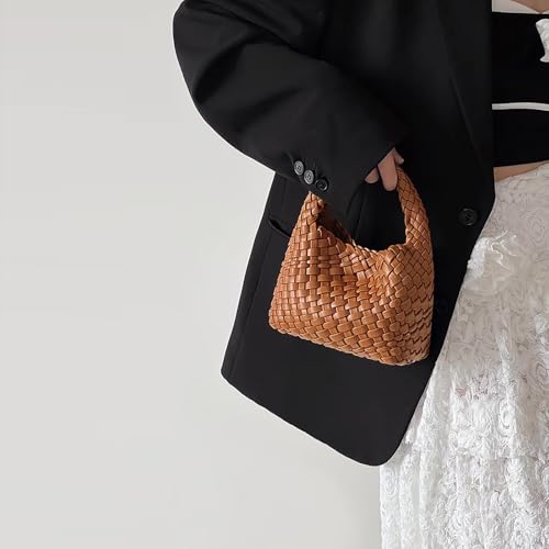 Image of JINMANXUE Fashion Mini Handbag For Women, Woven Tote Bucket Composite Bag Knitting Chain Bags, Crossbody Shoulder Purses