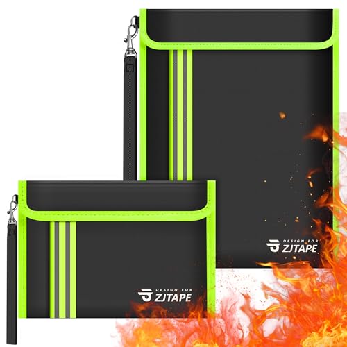 ZJTAPE Bolsa ignífuga e Impermeable - 2 Piezas de Bolsillo para Documentos, Monedero ignífugo, Bolsa Protectora con Tira Reflectante para Pasaporte, Dinero, certificados, Contrato y Objetos de Valor