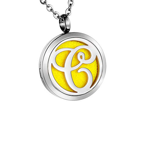 Valyria Monogram C Aromatherapy Essential Oil Diffuser Necklace-Stainless Steel Letter Locket Pendant with 11 Refill Pads