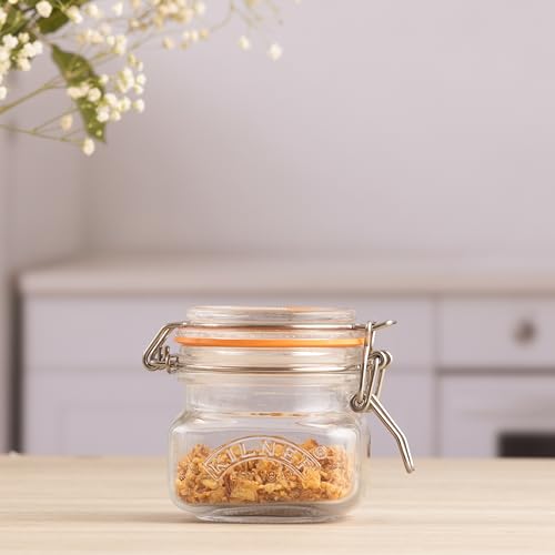 Image of Kilner Premium 250ml Airtight Leakproof Square Glass Jar with Clip Top Lid or Spices, Sauces, Chutneys, Baby Food, Honey, Ghee | Kitchen Storage Reusable BPA Free Glass Container
