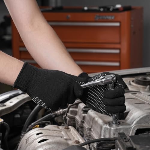 Guantes de trabajo de seguridad Operitacx: pack de 10 pares de nailon negro con palma antideslizante 4