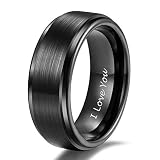 8mm Tungsten Carbide Wedding Rings Men Women Black Brushed Engraved I Love You Comfort Fit Size 9
