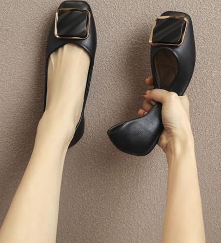 Women's Flat Shoes Faux Leather Round Toe Dress Ballet Flats Comfortable Slip On Ladies Shoes for Office Travel3