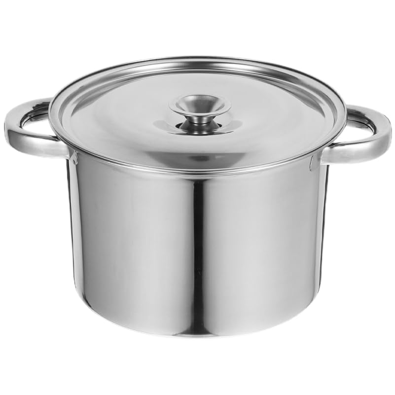 SHINEOFI Heavy Duty Stock Pot with Lid Double Handle 18Cm Stainless Steel Multipurpose Cooking Pot for Soup Boiling Steaming Kitchen Use Metal Stockpot for Home Cooking