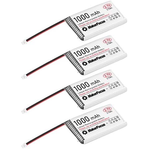 MakerFocus 4pcs 3.7V Lithium Rechargeable Battery JST1.25 Connector 2pin, 952540 3.7V 1000mAh Battery with Protection Board and Insulated Rubber Tape Compatible with ESP32 Development Board Cover