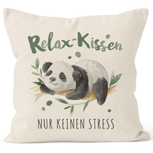 SpecialMe® Kissenbezug Spruch Relaxkissen nur kein Stress Panda-Bär Dekokissen Geschenk Natur 40cm x 40cm