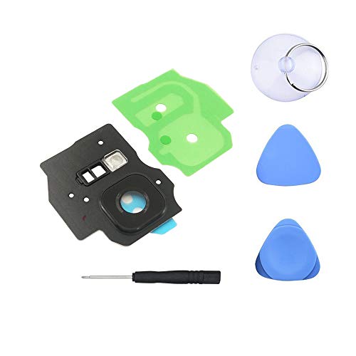 EMiEN Rear Back Camera Glass Lens Cover Frame with Adhesive + Flash Cover Pre-Installed Replacement Parts for Samsung Galaxy S8 Plus G955 (All Carriers) with Repair Tool Kit (Midnight Black)