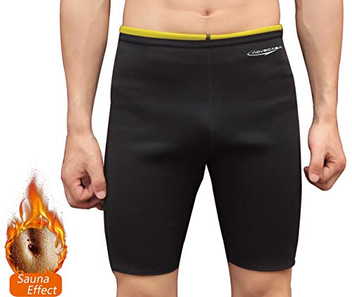 NOVECASA Pantalones Cortos Sauna Hombre Neopreno Sauna Pants Deportivo para Sudoración Culturismo Quema Grasa Adelgazante (4XL, Negro-Amarillo)